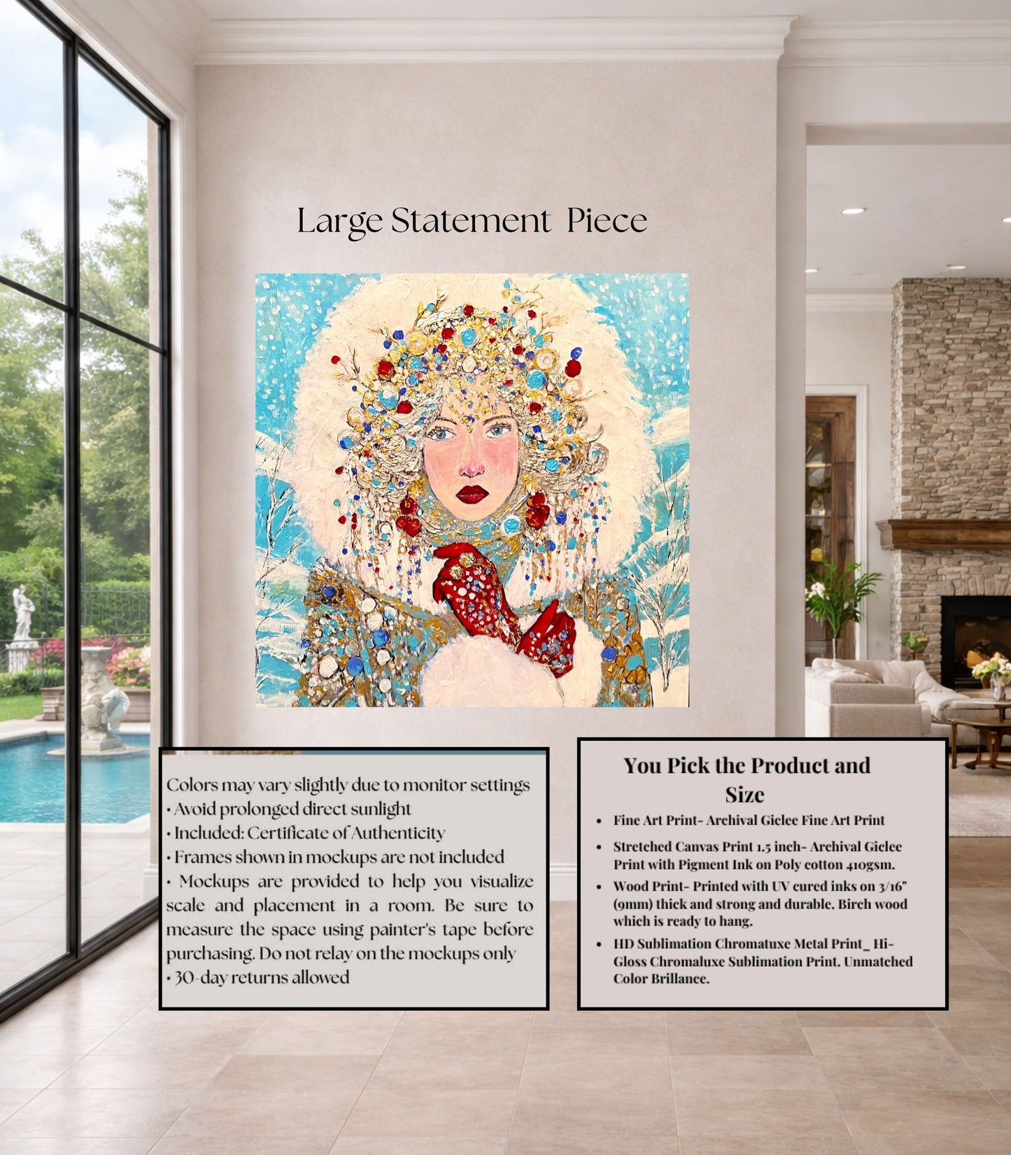 The Queen of Winter| Snow Beauty| Jewel Art| Giclee Paper- Wood- Metal- Canvas