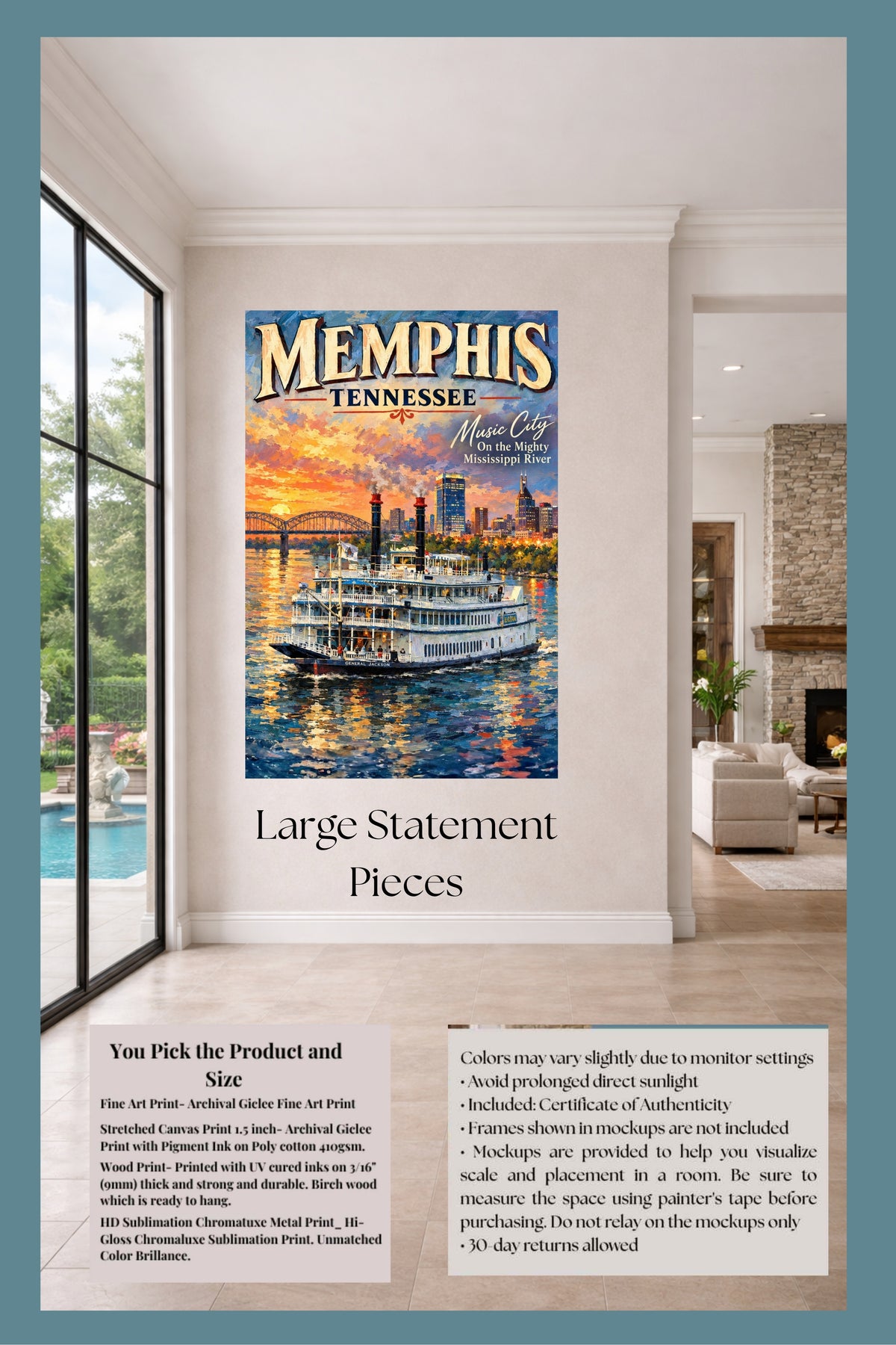 Memphis River Boat | Music City on the Mighty Mississippi | Teresa Johnson Art | Giclée Paper • Wood • Metal • Canvas
