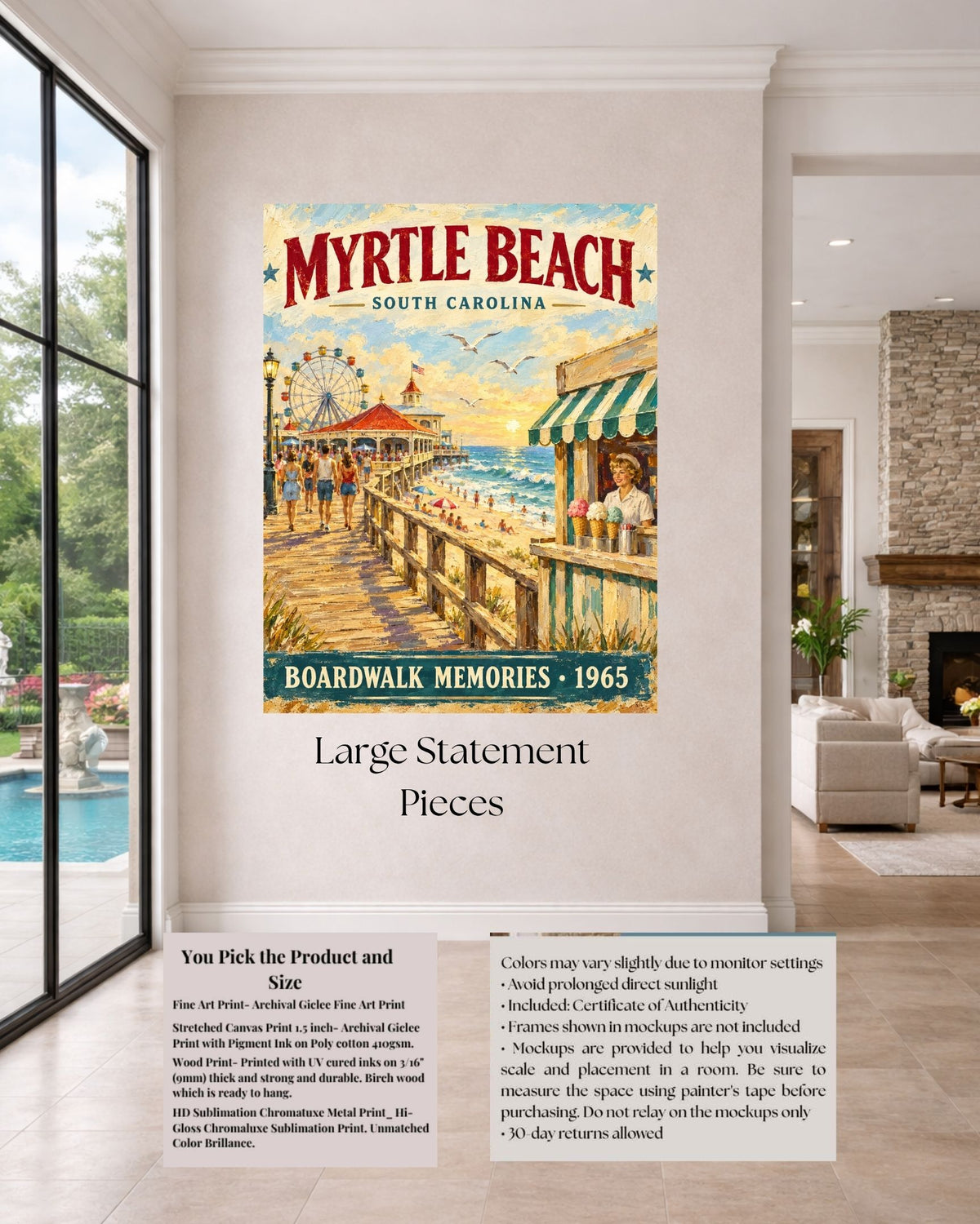 Myrtle Beach SC Vintage Sign | Prints, Canvas, Wood, or Metal Art