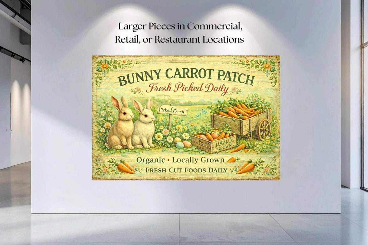 Bunny Carrot Patch Art| Giclee Paper,  Prints, Canvas, Wood, or Metal Art
