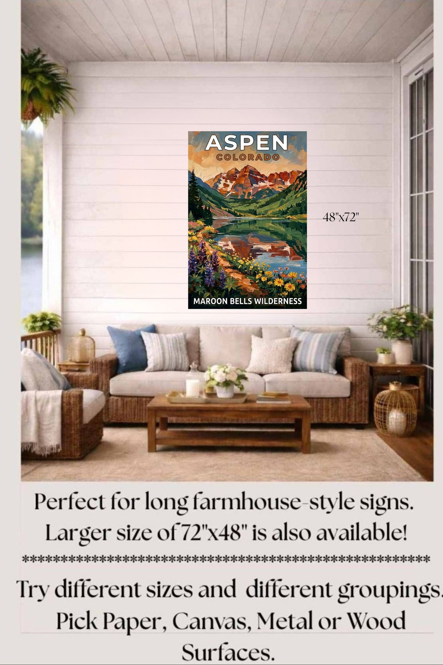 Aspen Colorado – Maroon Bells Wilderness | Mountain Lake Travel Poster | Impressionist Rocky Mountain Wall Print| Giclée Canvas, Metal, Wood & Paper Print
