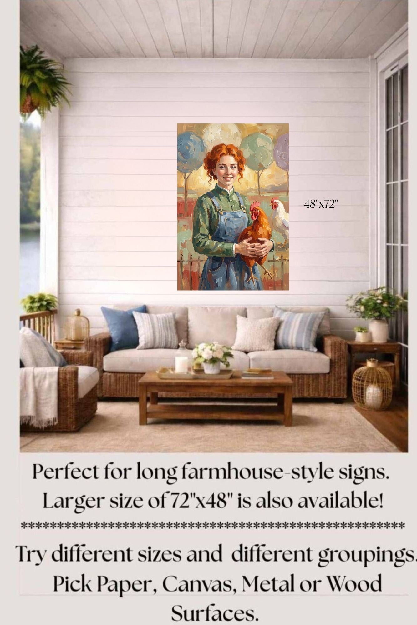 Modern Farm Woman| Farm-Chicken Art| Giclee Paper- Wood- Metal- Canvas