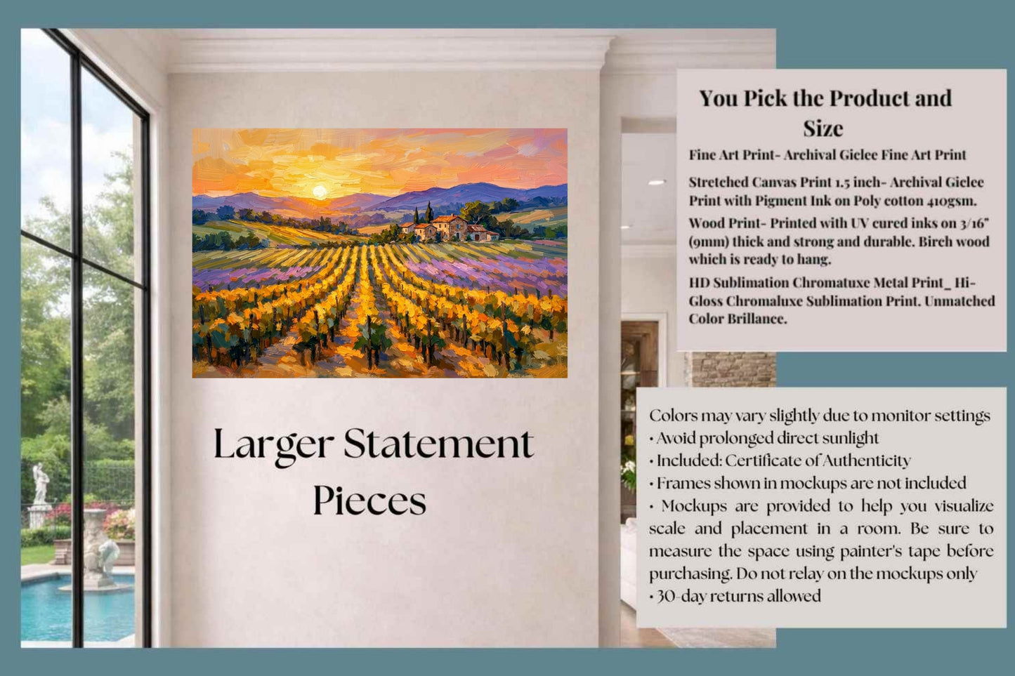 Golden French Vineyard at Sunset | Wine Country Art | Giclée Paper • Canvas • Birch Wood • Metal Panels