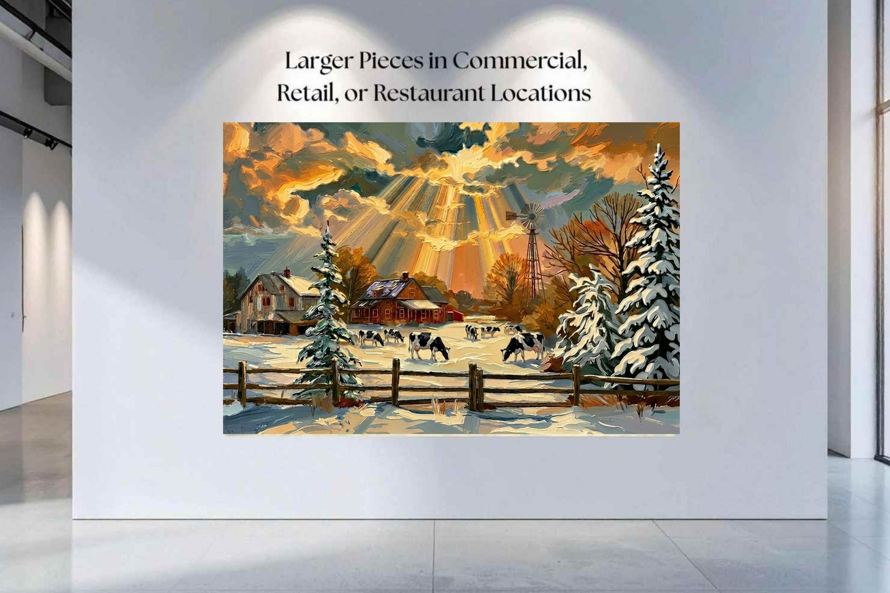 Winter Farm | Farmhouse Print| Snow Covered Ranch | Winter Art | Giclée Paper • Wood • Metal • Canvas