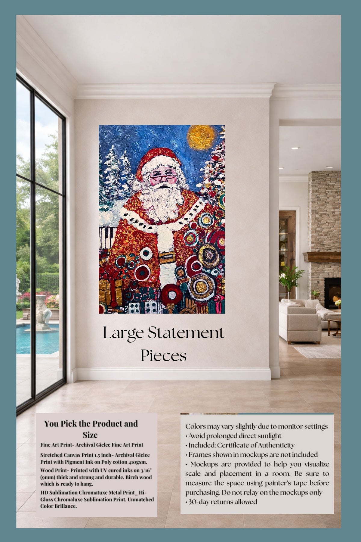 Santa's Magic | Vintage Style Christmas| Giclee Paper- Wood- Metal- Canvas
