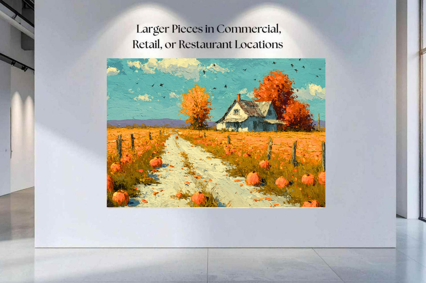 Autumn Farm Road | Fall Farmhouse Landscape Art | Pumpkin Patch Decor | Giclee Paper • Wood • Metal • Canvas