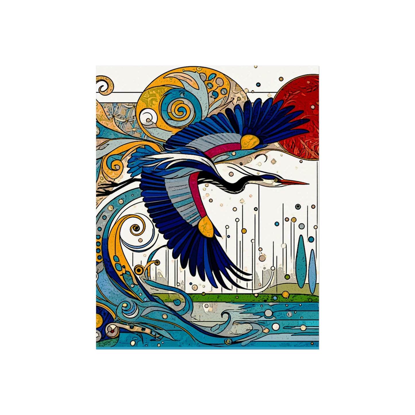 Blue Heron- Art- Giclée Technique Fine Art Posters- No Frame