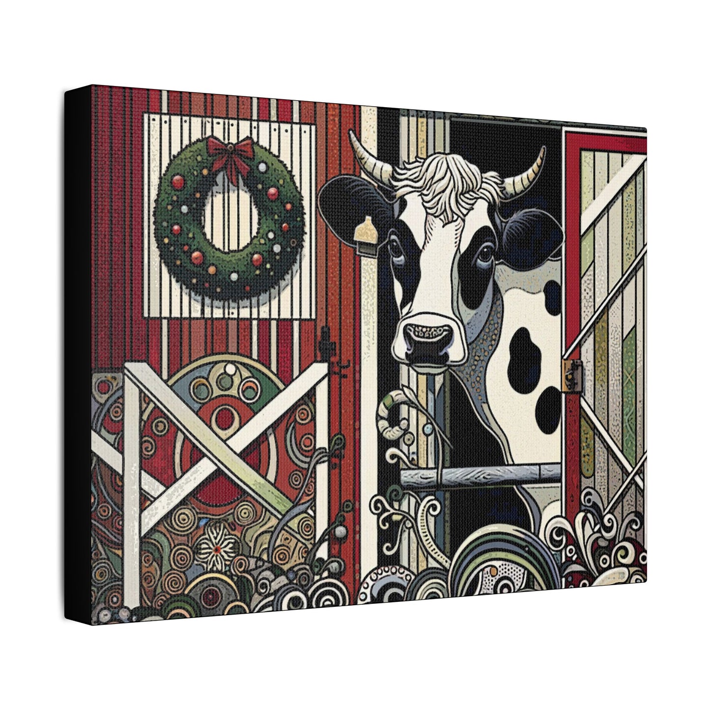 Holly, the Christmas Cow- Art- Gallery Wrapped- Satin Stretched Canvas Gallery Wraps - No Frame Needed