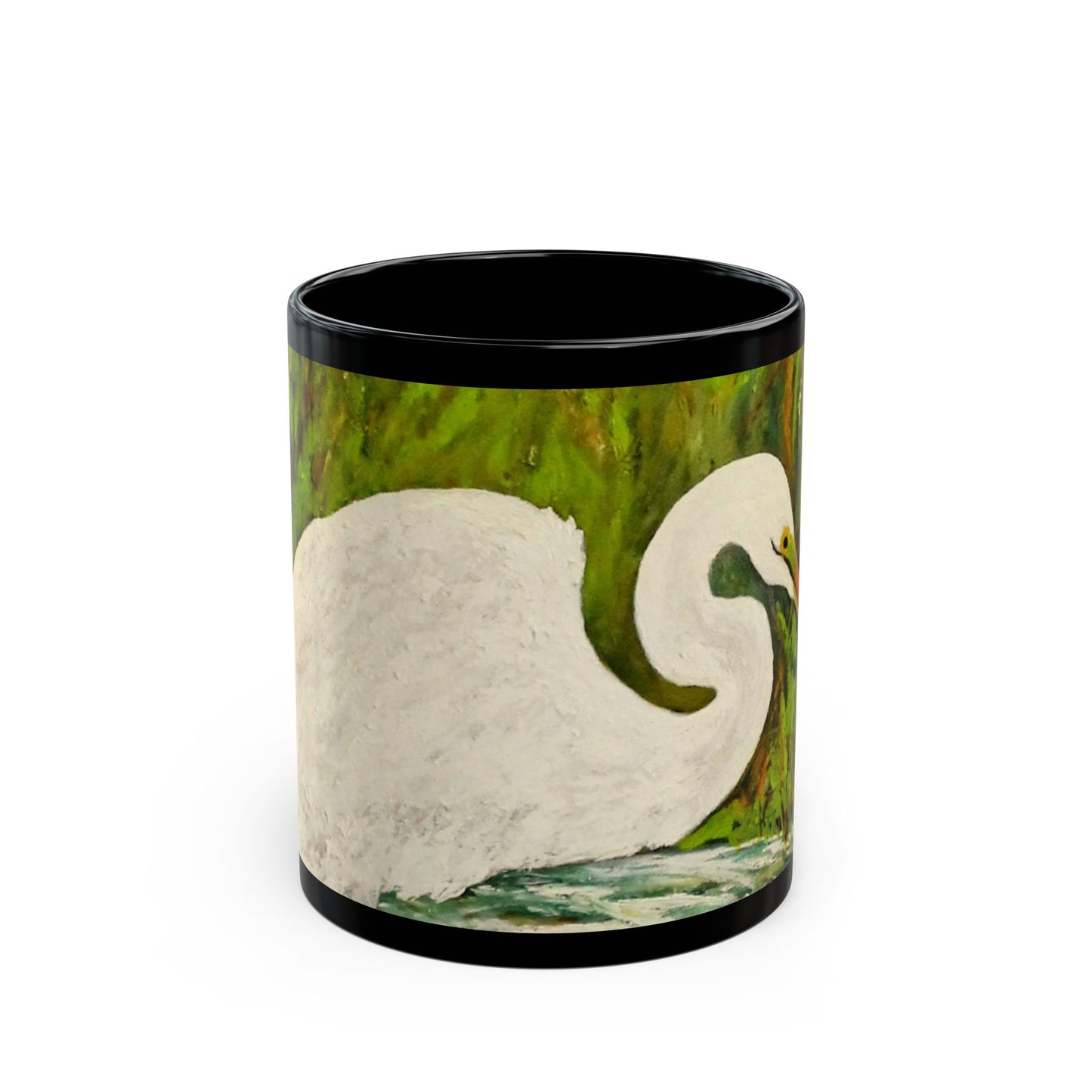 White Egret- 11 oz or 15 oz Ceramic Black Mugs