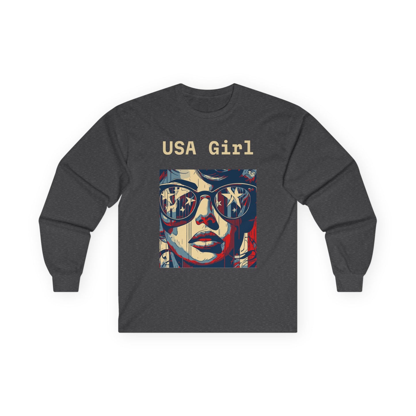 "USA Girl" Long Sleeve Casual Unisex Tee Shirt