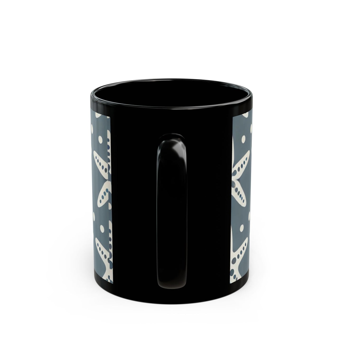 Modern White Starfish- 11 oz or 15 oz Ceramic Black Mugs