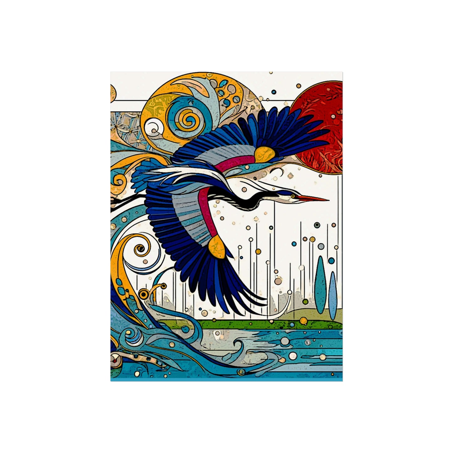 Blue Heron- Art- Giclée Technique Fine Art Posters- No Frame