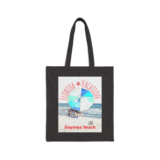 "Florida Vacation Daytona Beach" Stylish Cotton Canvas Tote Bag
