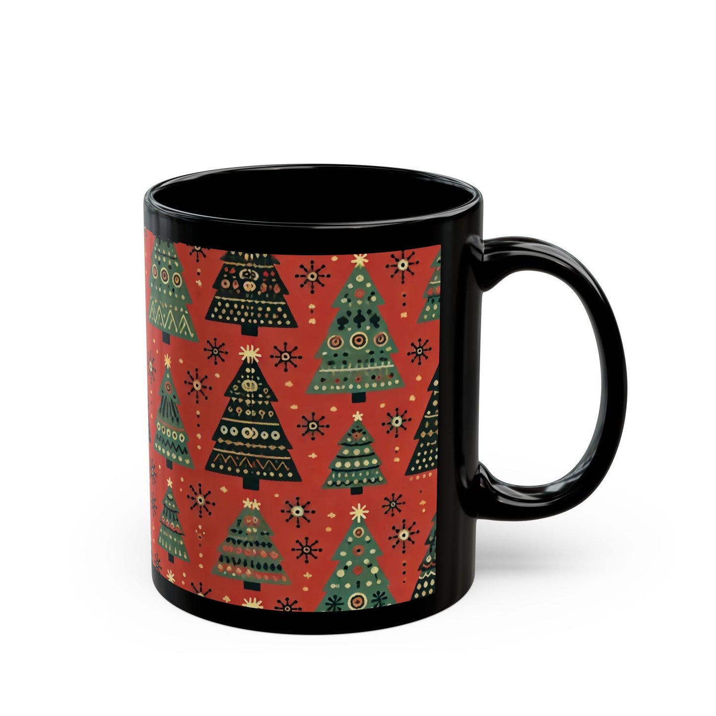 Modern Christmas Trees -  11 oz or 15 oz Ceramic Black Mugs