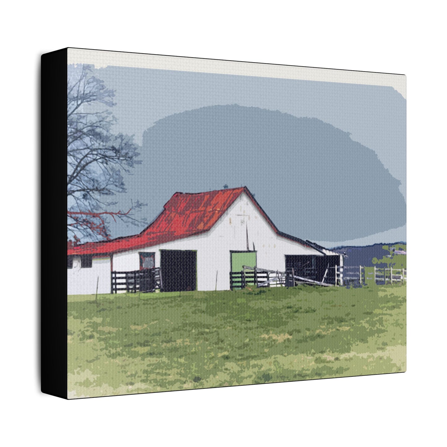 Red Roof Mountain Barn- Art- Gallery Wrapped- Satin Stretched Canvas Gallery Wraps - No Frame Needed