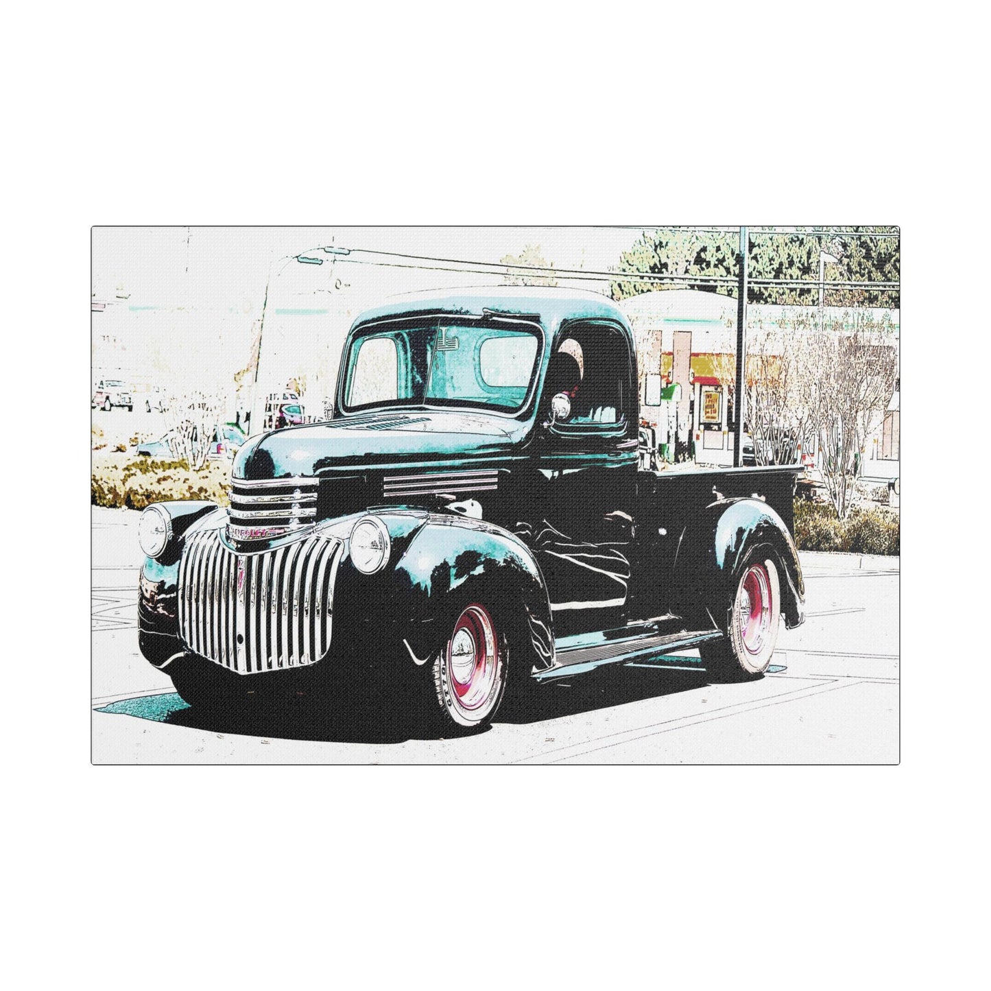 Black Vintage Truck- Art- Gallery Wrapped- Satin Stretched Canvas Gallery Wraps - No Frame Needed