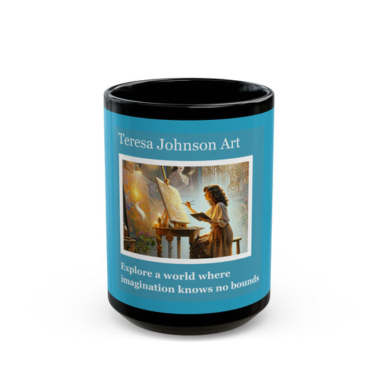 Teresa Johnson Art Logo - 11 oz or 15 oz Ceramic Black Mugs