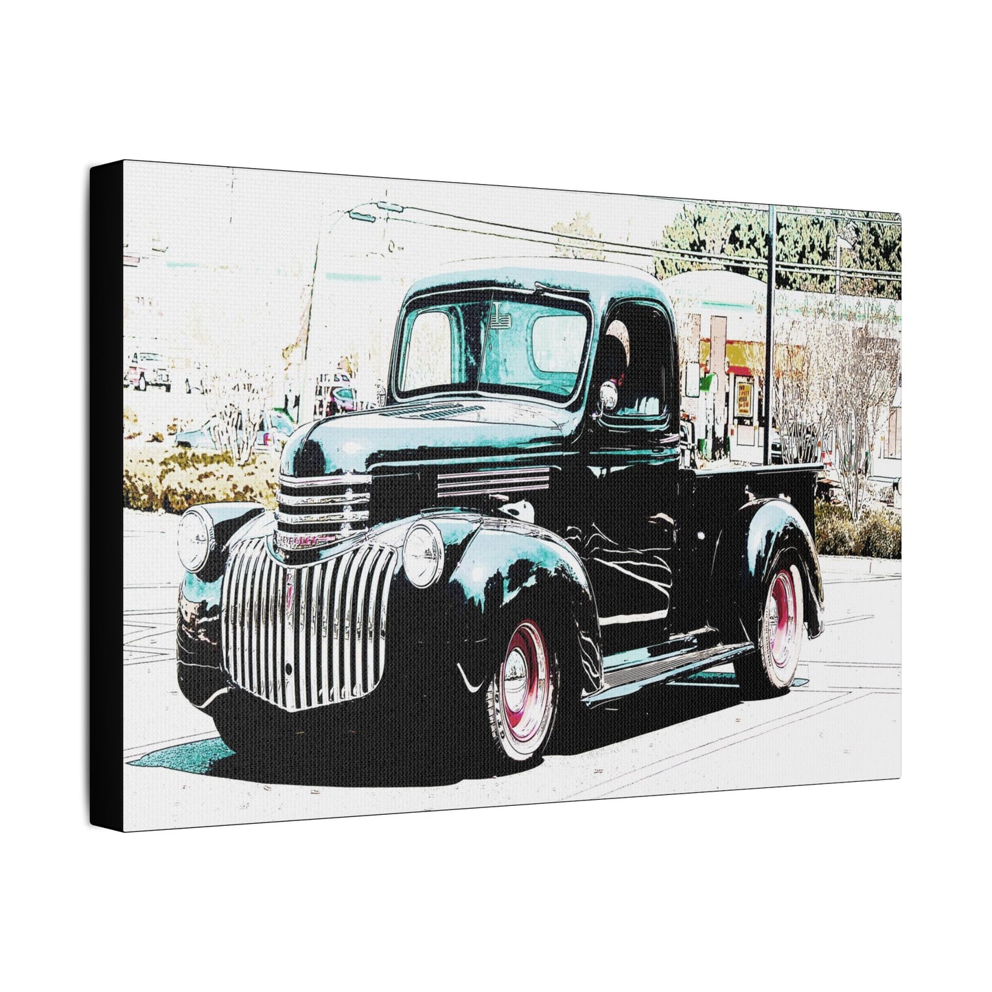 Black Vintage Truck- Art- Gallery Wrapped- Satin Stretched Canvas Gallery Wraps - No Frame Needed