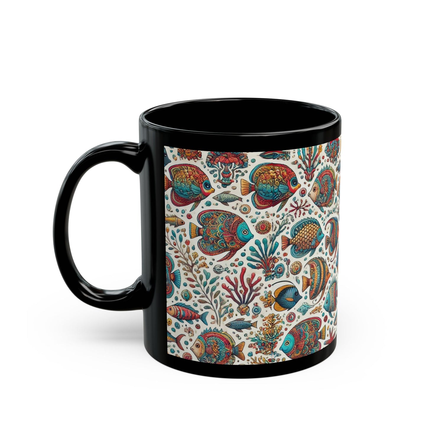 Fishes of the Sea- 11 oz or 15 oz Ceramic Black Mugs