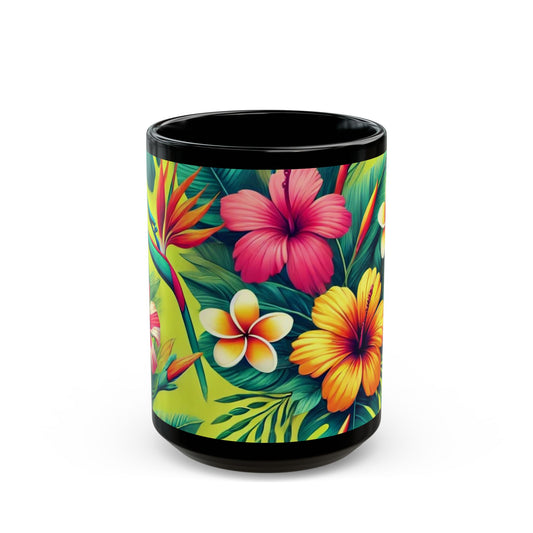 Tropical Florals - 11 oz or 15 oz Ceramic Black Mugs