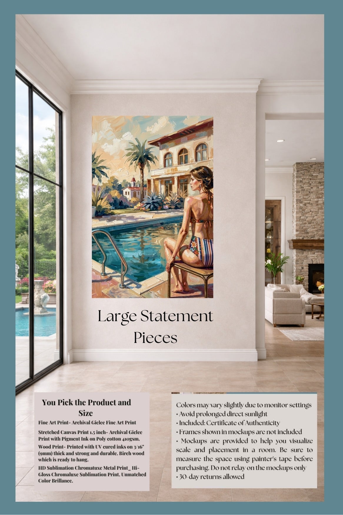 By the Pool, Bahamas | Tropical Resort Wall Art | Island Vacation Impressionist Painting | Giclée Paper • Canvas • Wood • Metal
