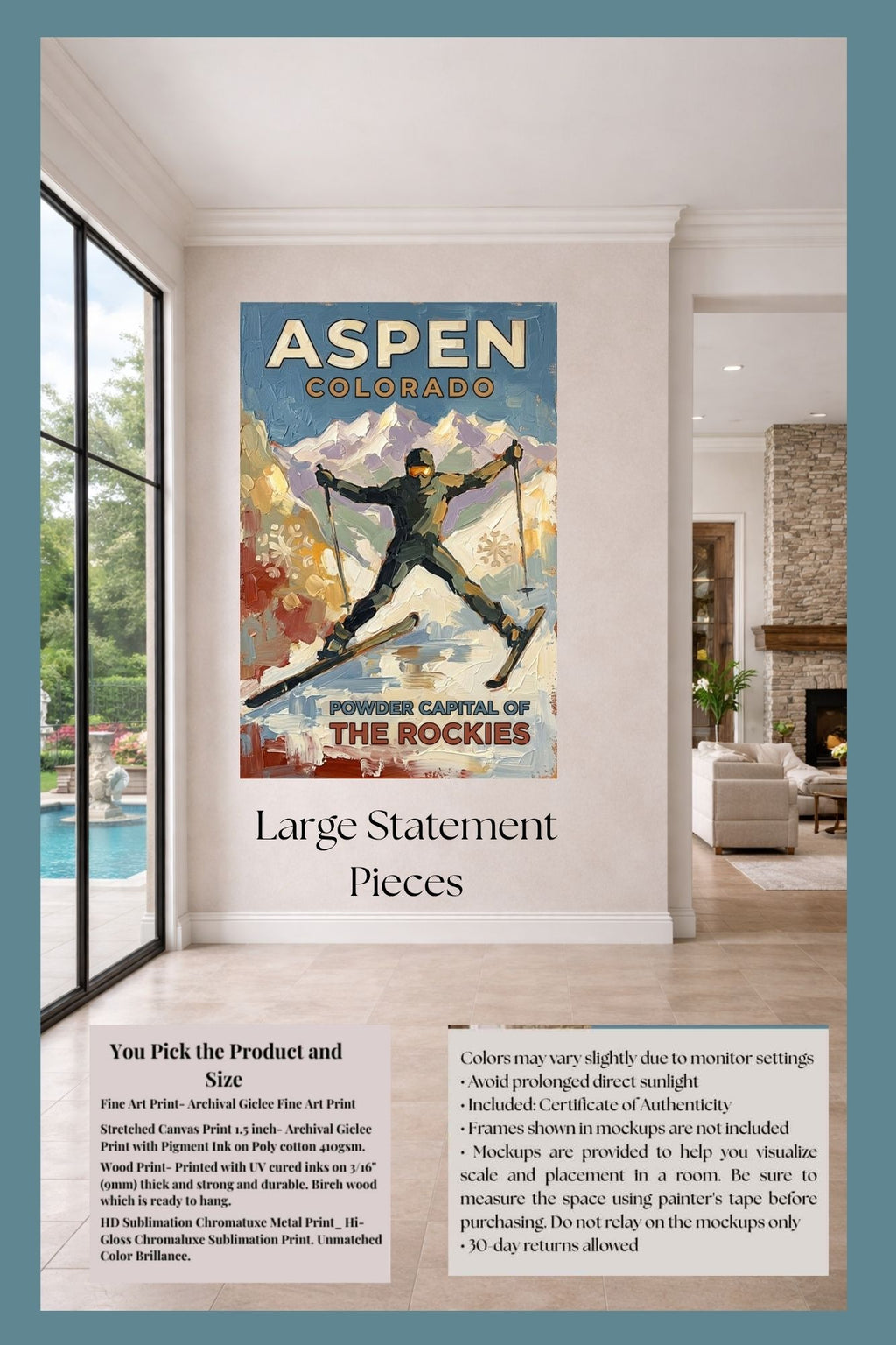 Aspen Colorado Powder Capital Of The Rockies| Snow Print| Giclee on Paper - Wood - Metal - Canvas