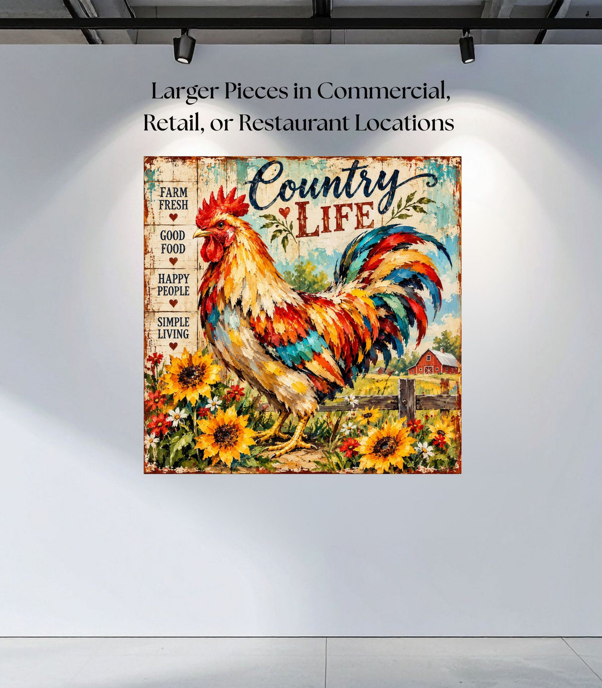 Country Life Rooster | Farm Fresh Country Kitchen Art | Giclée Paper • Wood • Metal • Canvas
