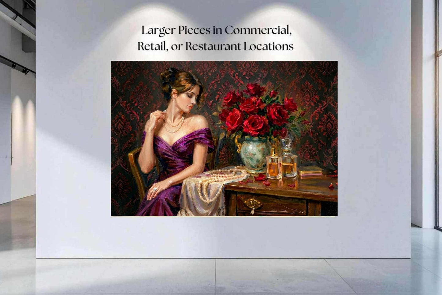 Lady of the Crimson Roses | Elegant Woman Portrait | Vintage Victorian Wall Art | Romantic Floral Giclée Print | Elegant Woman with Roses | Vintage Portrait Wall Art | Romantic Victorian Decor | Giclée Print on Paper, Canvas, Wood & Metal