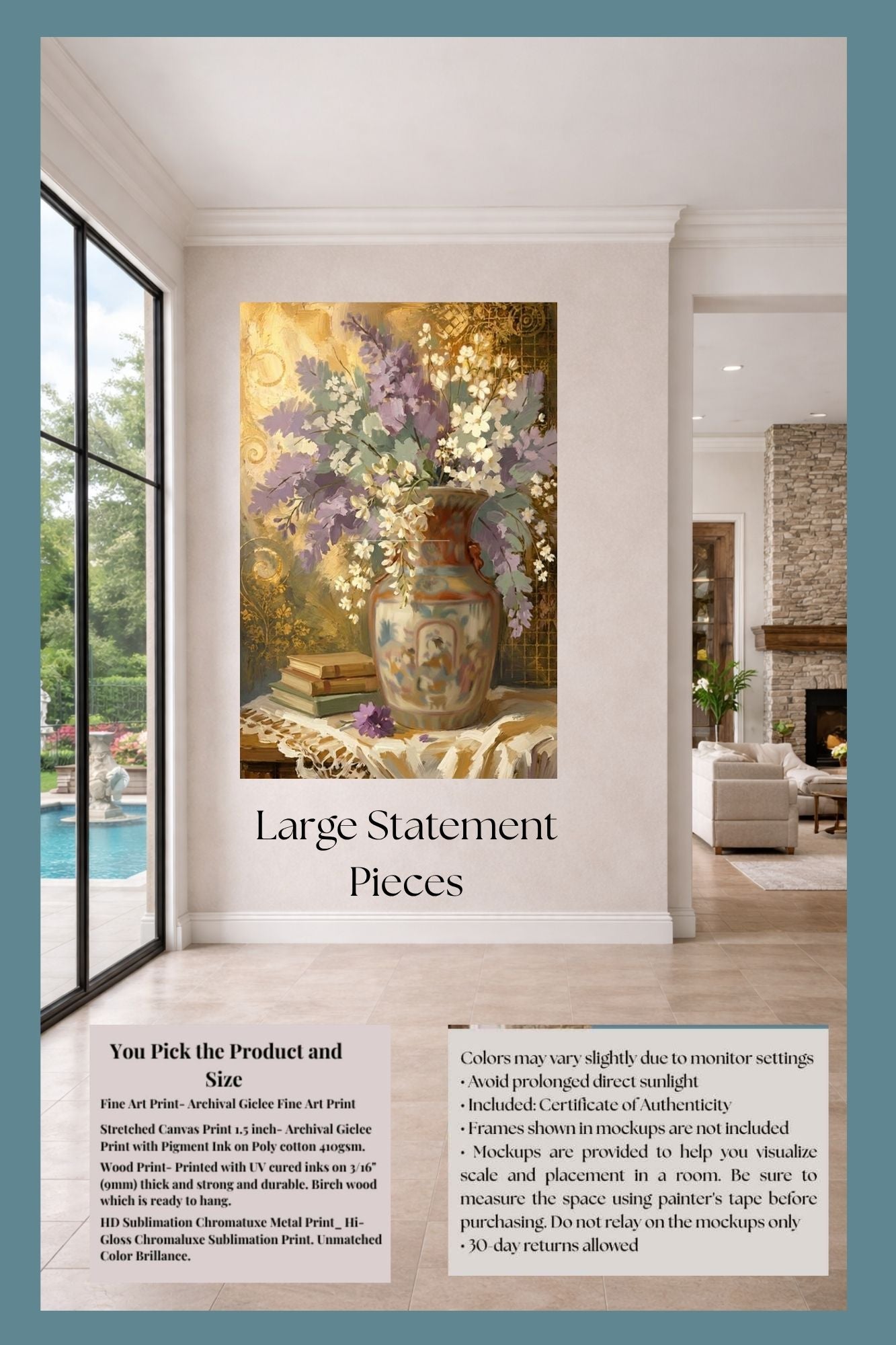 Heirloom Garden Blooms | Elegant Floral Print| Still Life with Oriental Vase | Cottage Garden Wall Art | Giclée Paper • Canvas • Wood • Metal