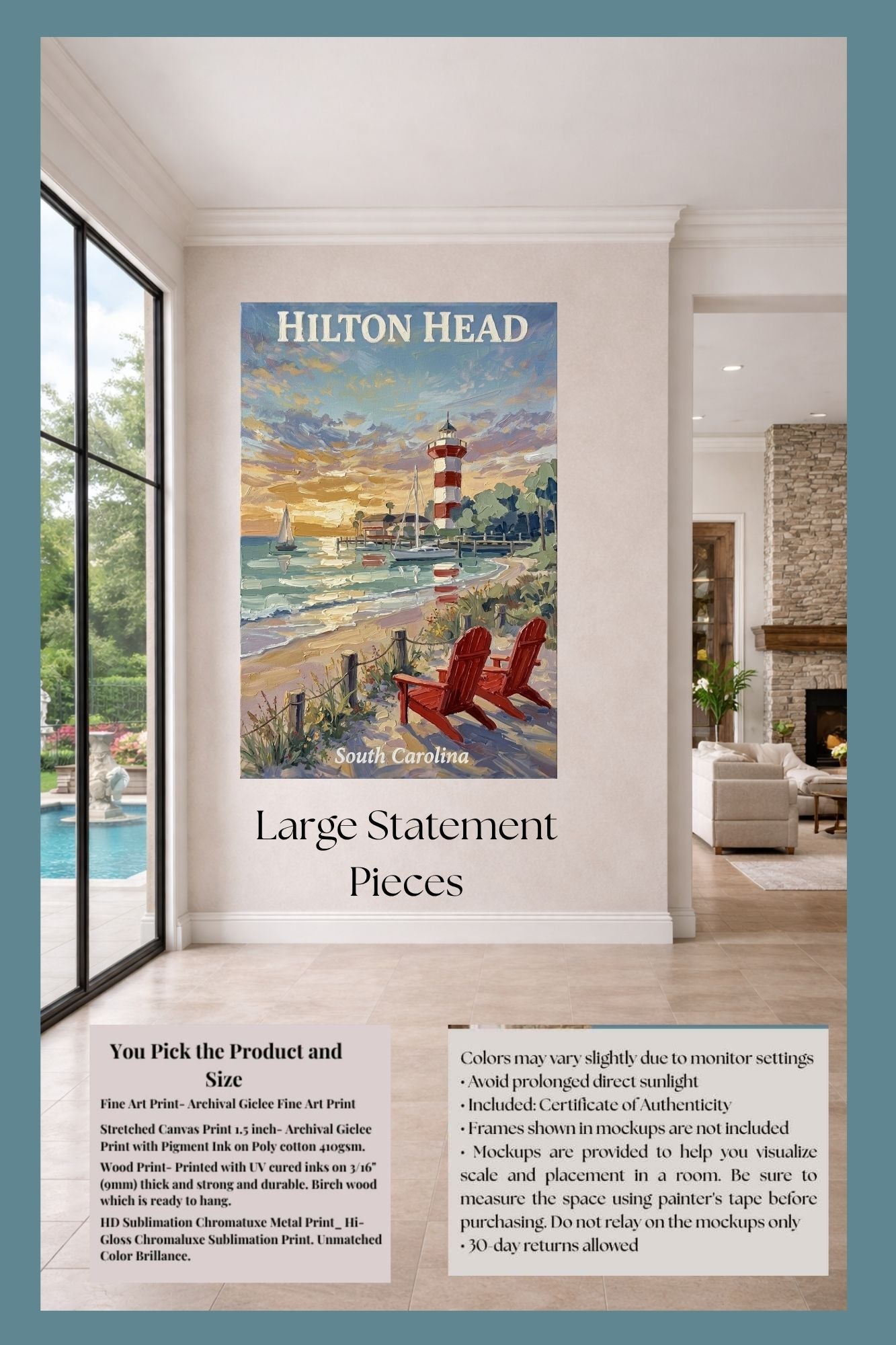 Hilton Head Sunset at Harbour Town Lighthouse | Ocean Print| Beach Art| Travel Poster| Giclee Paper- Wood- Metal- Canvas
