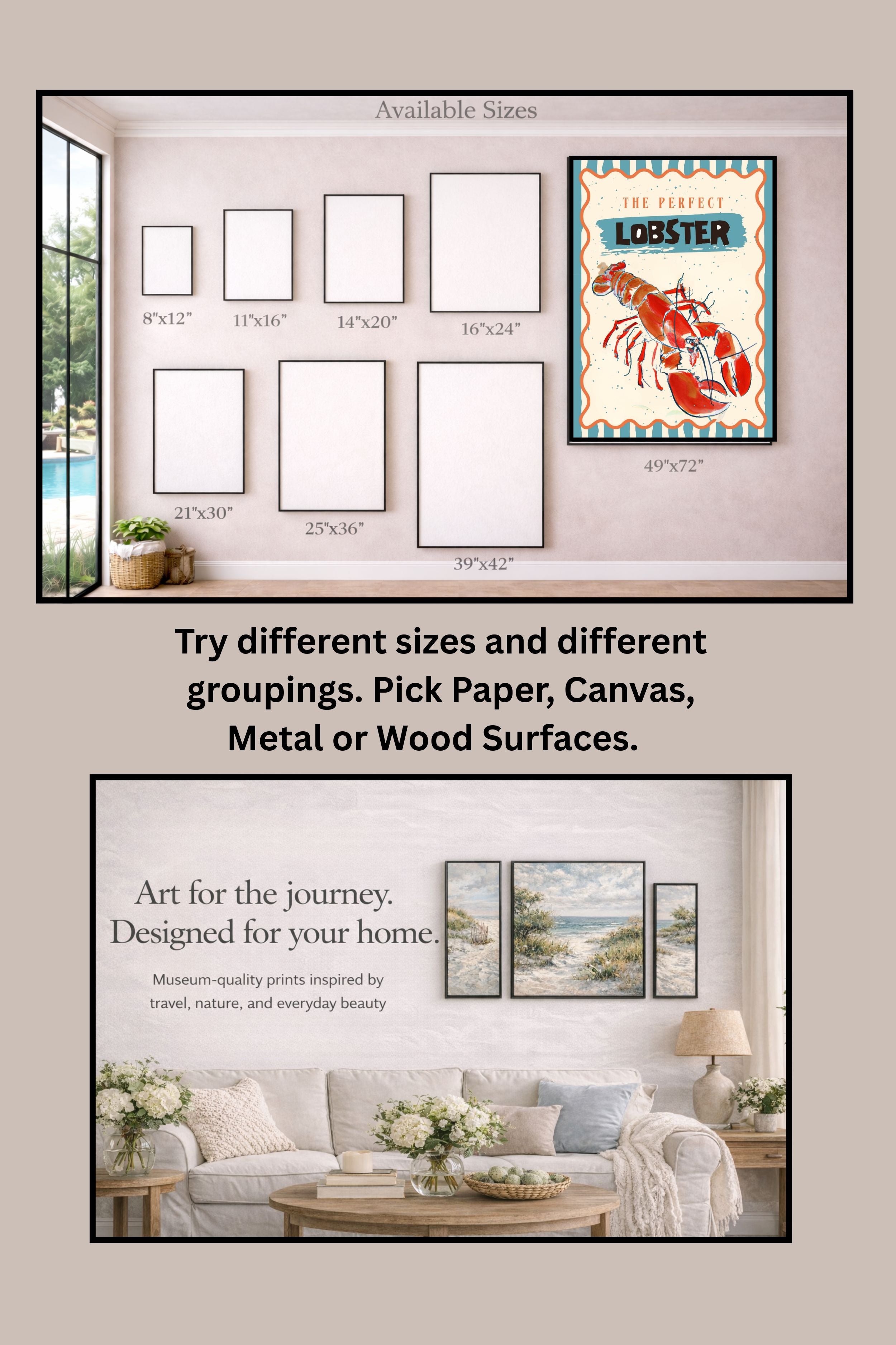 Perfect Lobster, Coastal Food, Maine, Prints, Canvas, Wood, or Metal Art