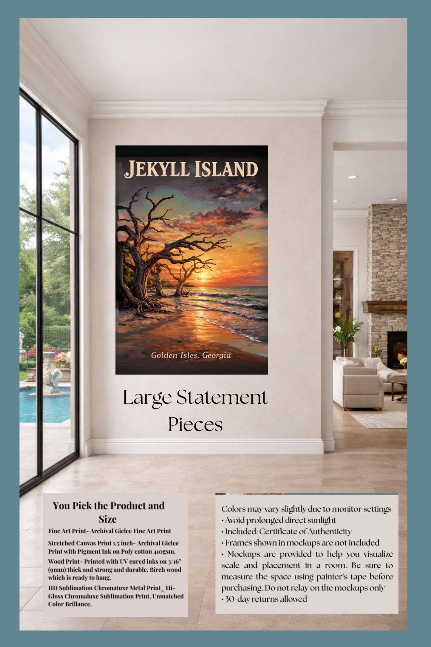 Jekyll Island |Driftwood Print| Beach at Sunrise| Ocean Beach Art Print| Travel Poster| Giclee Paper- Wood- Metal- Canvas