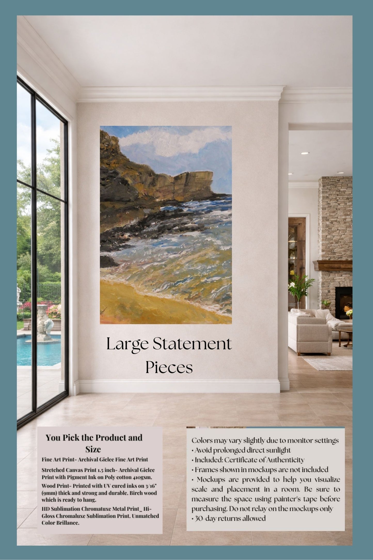 High Cliffs | Original Teresa Johnson Coastal Landscape | Ocean Cliff Wall Art | Seascape Giclée Print | Paper, Wood, Metal, Canvas