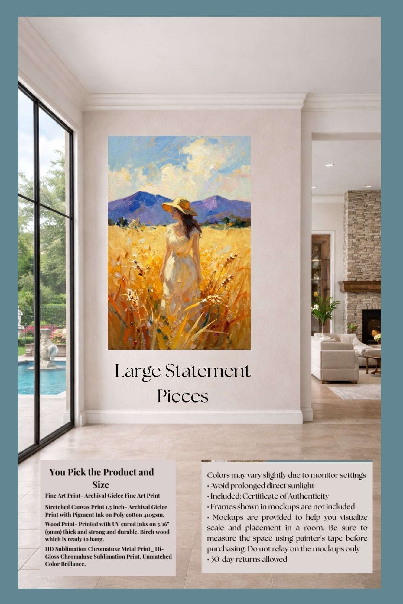 Where Summer Lingers | Wheat Field Prints |Vintage Style Farm Girl| Impressionist Landscape Print | Cottage Farmhouse Wall Art