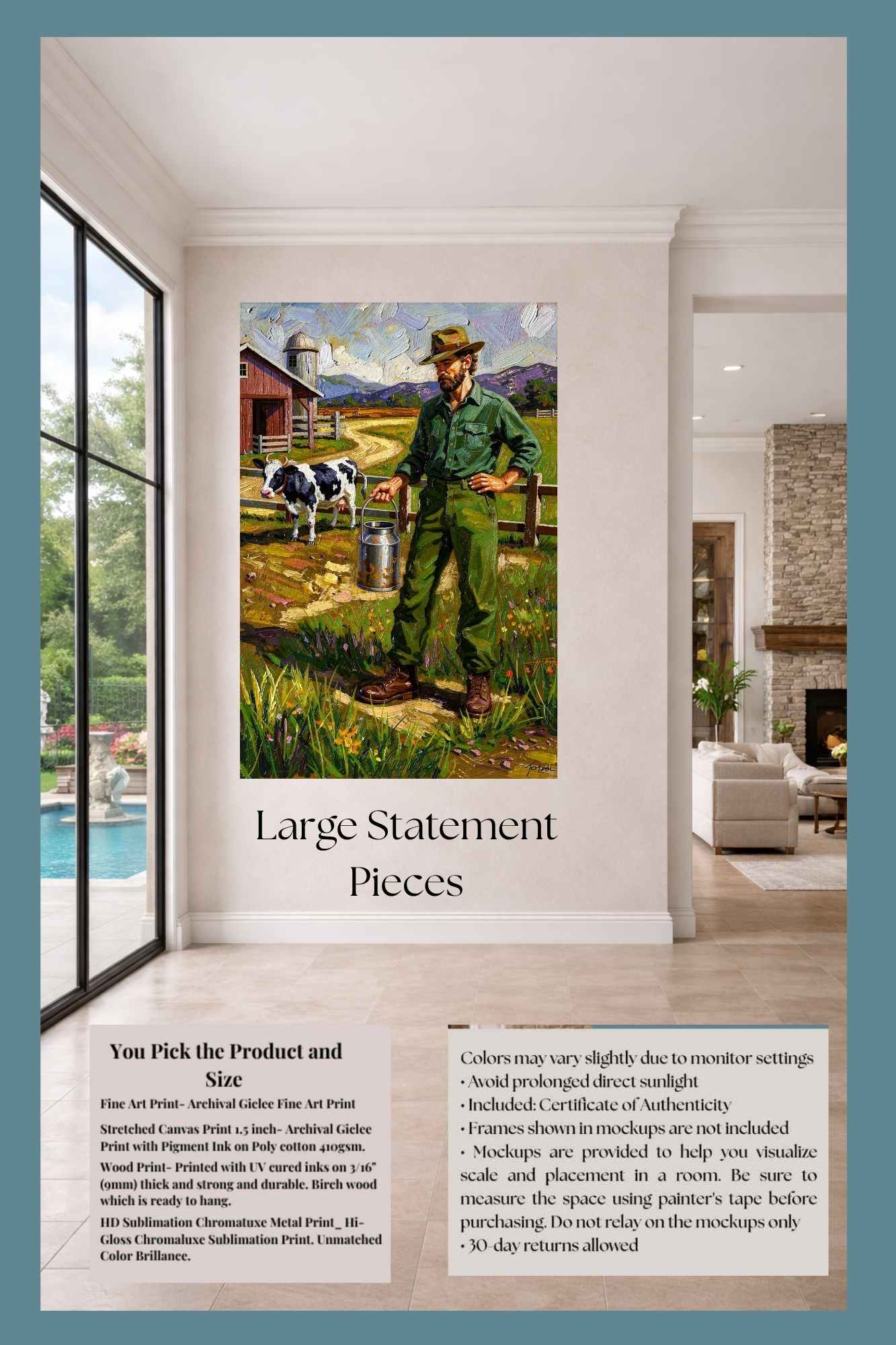Dairy Farmer| Farm Cow Art| Giclee Paper- Wood- Metal- Canvas