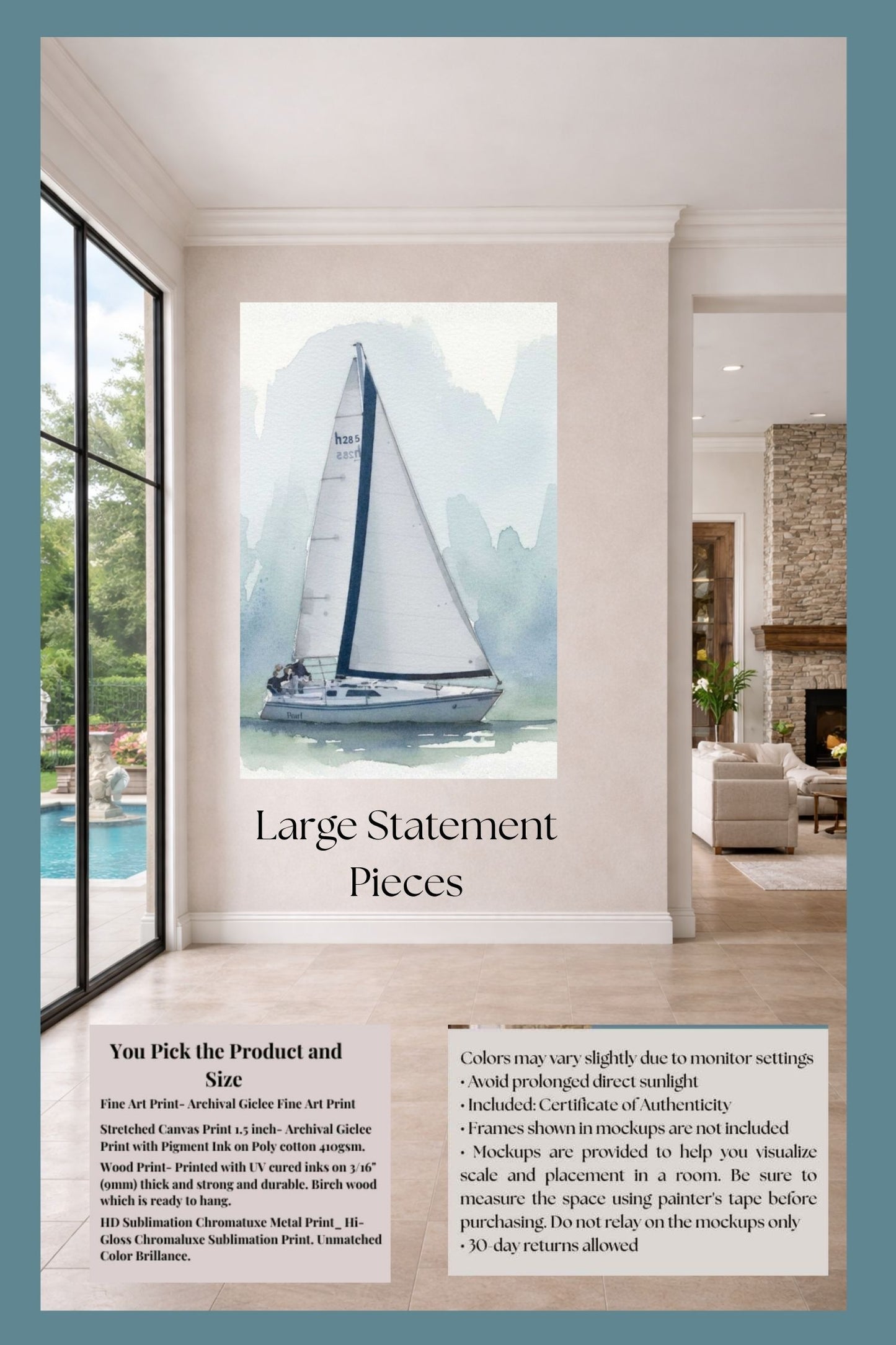 Sailing Boat | Water Sports Art| Prints, Giclee Paper, Giclee Canvas, Birch Wood, and Metal Panels