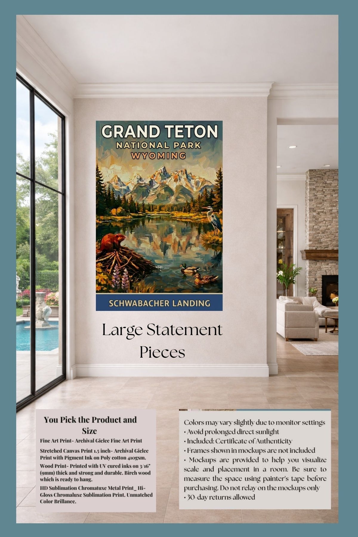 Schwabacher Landing| Grand Teton Mountain| Impressionist Print| Giclee Paper- Wood- Metal- Canvas