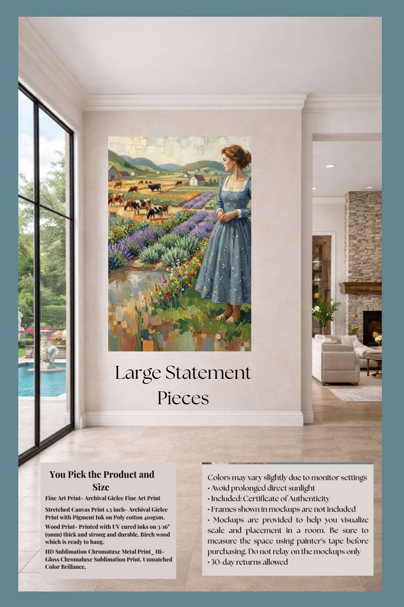 Farm Wildflowers and Pastures | Vintage Farm Landscape Art | Giclée Paper • Wood • Metal • Canvas