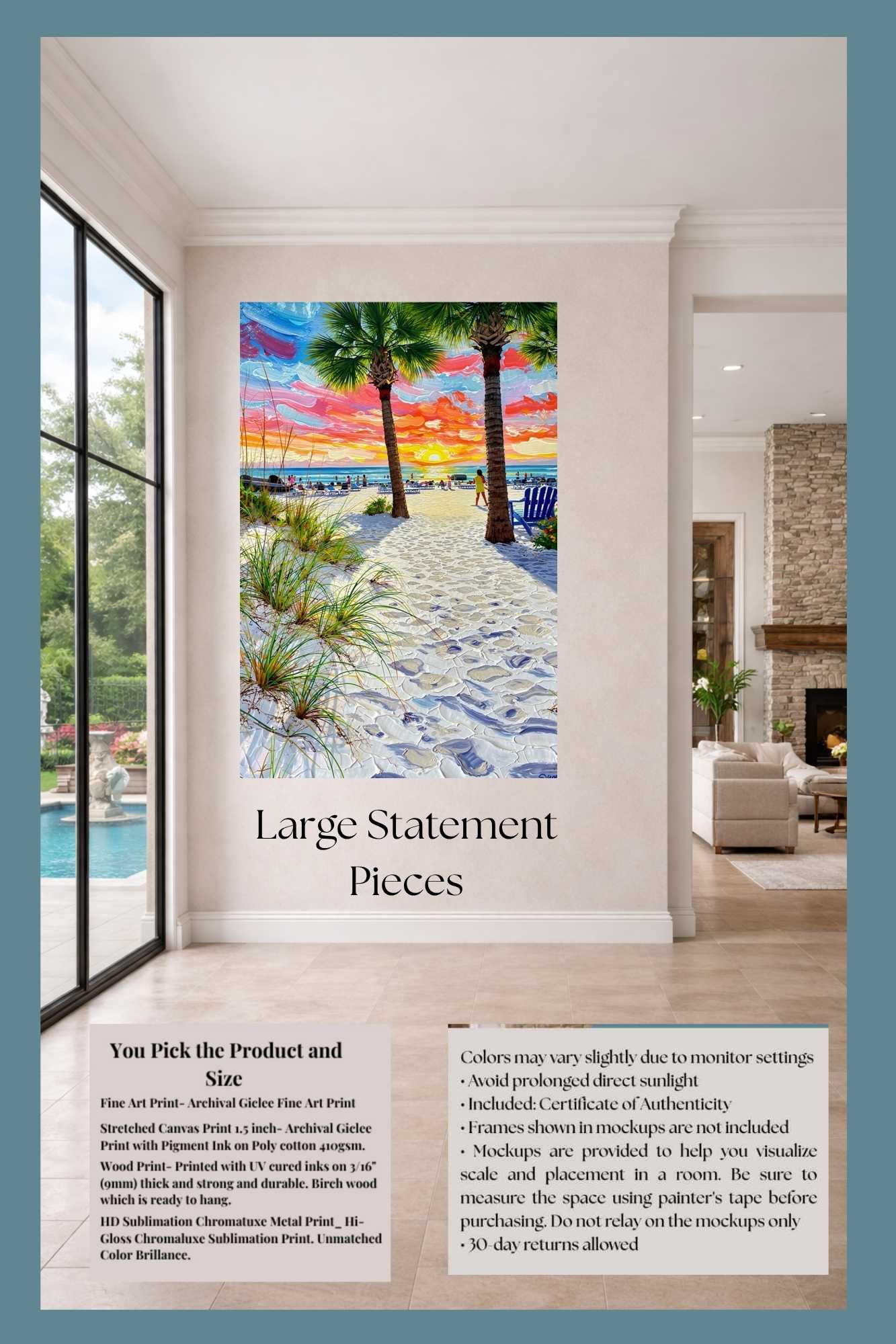 Peaceful Shores | Coastal Beach| Palm Tree Art| Giclee Paper- Wood- Metal- Canvas