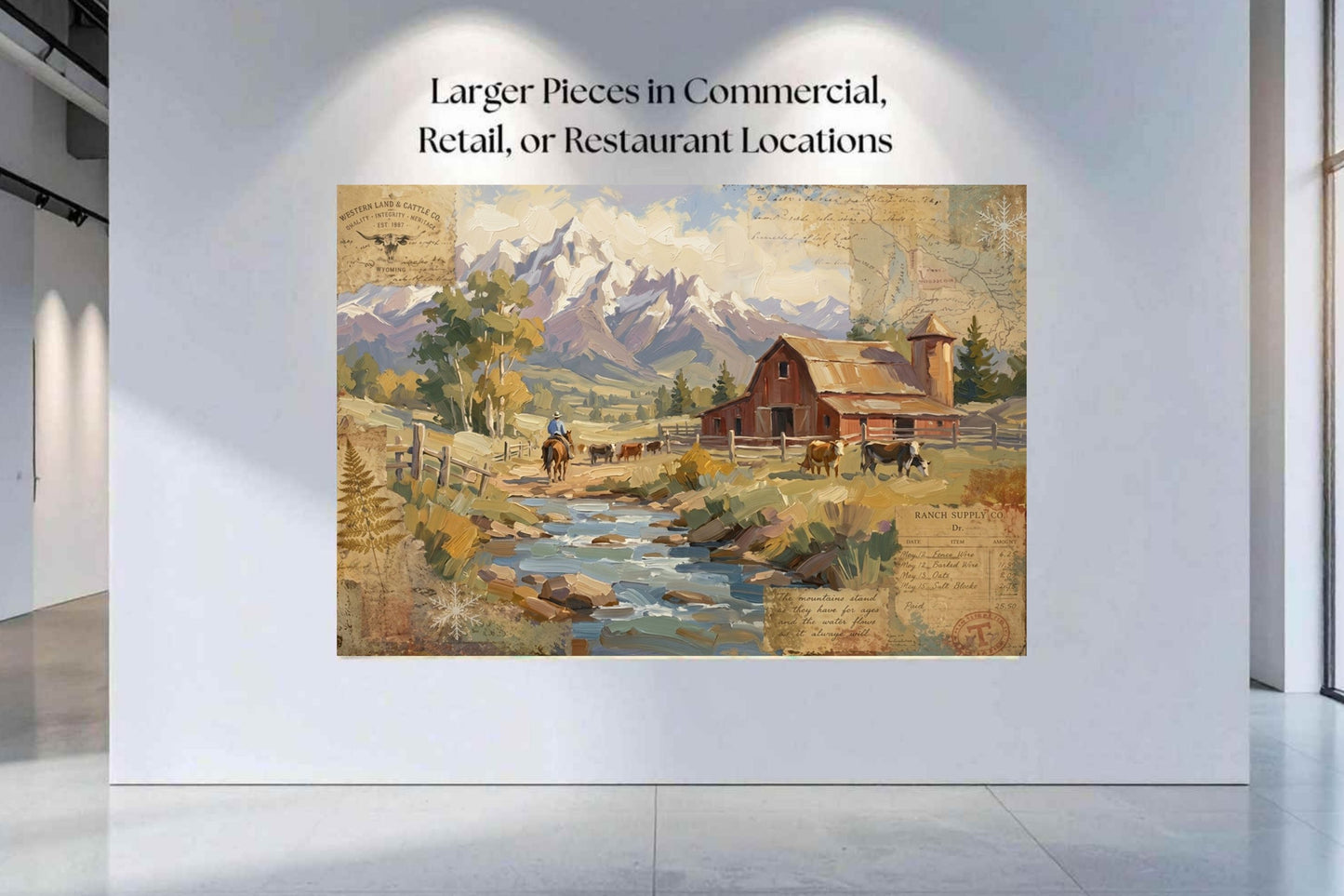 Rancher's Retreat| Rustic Ranch & Mountain Landscape Print | Western Farmhouse Giclée Print on Paper, Canvas, Wood & Metal