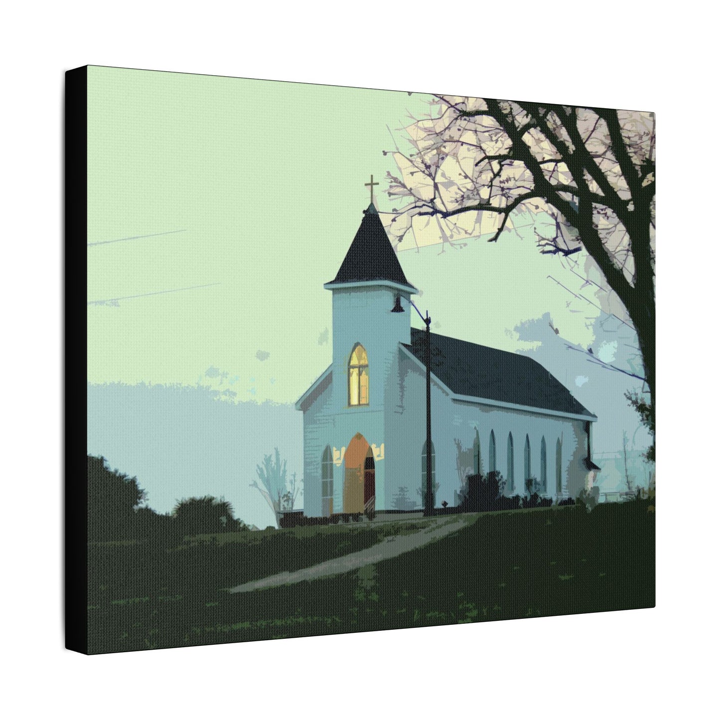 Coastal Church- Art- Gallery Wrapped- Satin Stretched Canvas Gallery Wraps - No Frame Needed