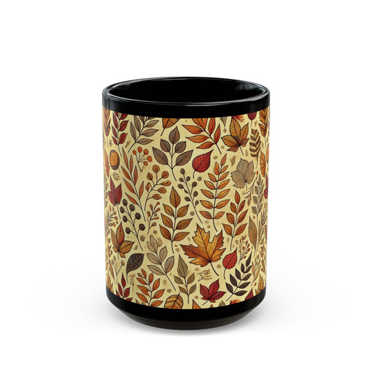 Autumn Leaves- 11 oz or 15 oz Ceramic Black Mugs