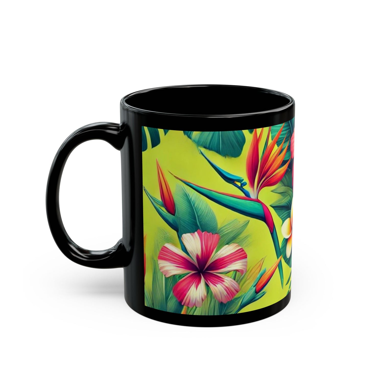 Tropical Florals - 11 oz or 15 oz Ceramic Black Mugs