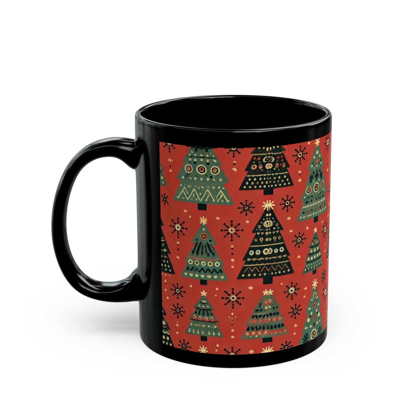 Modern Christmas Trees -  11 oz or 15 oz Ceramic Black Mugs