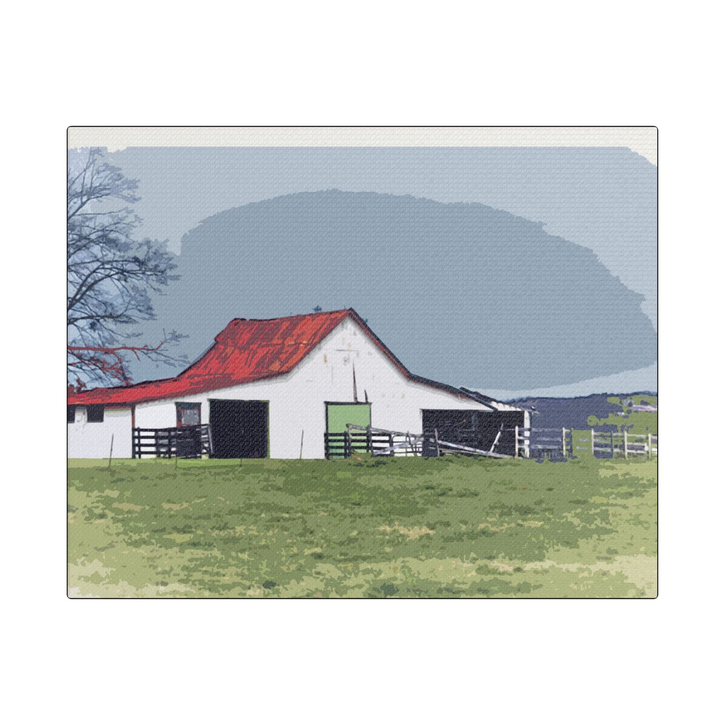 Red Roof Mountain Barn- Art- Gallery Wrapped- Satin Stretched Canvas Gallery Wraps - No Frame Needed