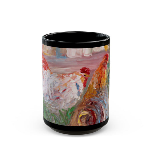 Betsy's Chickens - 11 oz or 15 oz Ceramic Black Mugs