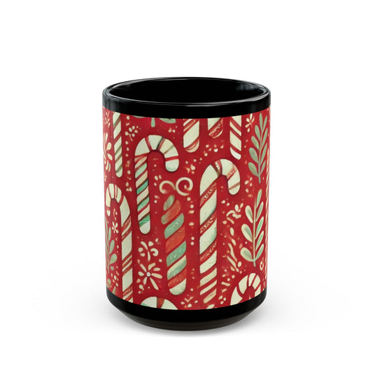 Primitive Candy Cane- 11 oz or 15 oz Ceramic Black Mugs