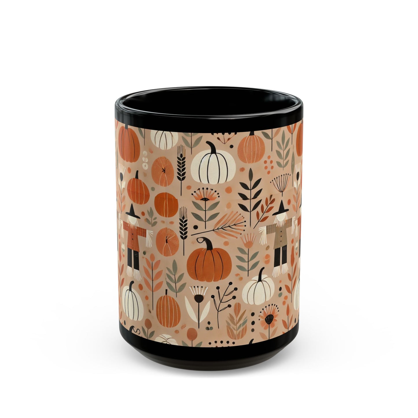 Autumn Pumpkins, Scarecrows - 11 oz or 15 oz Ceramic Black Mugs