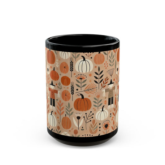 Autumn Pumpkins, Scarecrows - 11 oz or 15 oz Ceramic Black Mugs