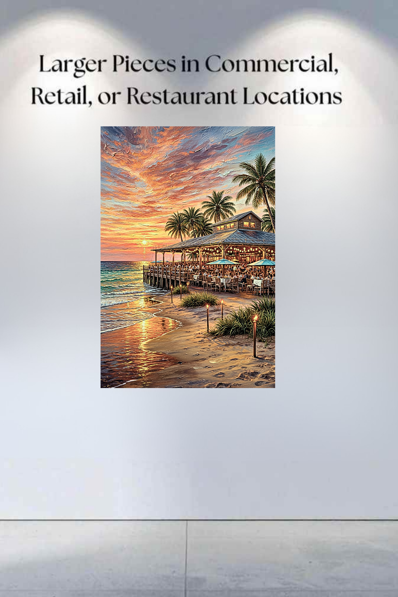 Beachside Dining At Sunset| Coastal Print| Vacation Art| Ocean Beach Print| Travel Poster| Giclee Paper- Wood- Metal- Canvas
